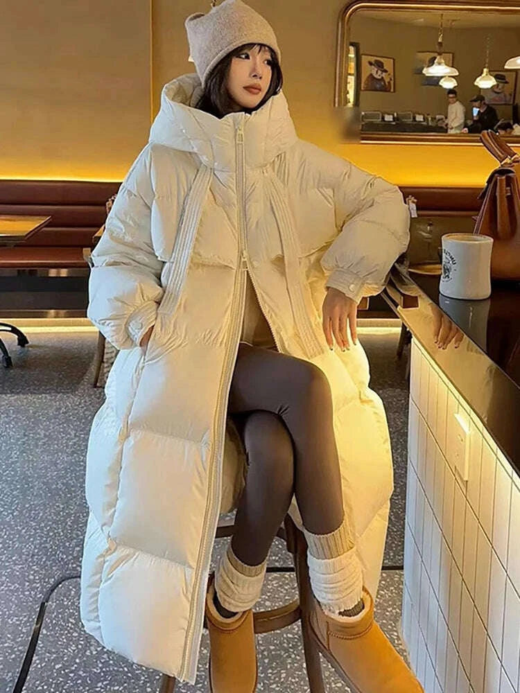 KIMLUD, Women's Down Cotton Padded Jackets Korean Thickened Warm Long Overcoat Solid Hooded Overall Topcoat 2024 Winter, KIMLUD Womens Clothes