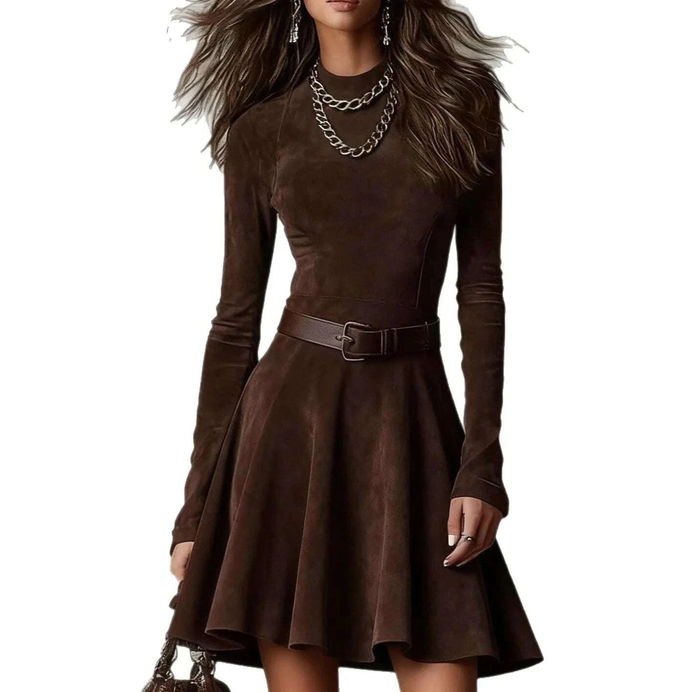 casual-o-neck-long-sleeve-suede-party-dress-elegantspl-it-solid-slim-long-dress-women-fashion-with-belt-tie-up-maxi-dresskimludkimlud-35561558