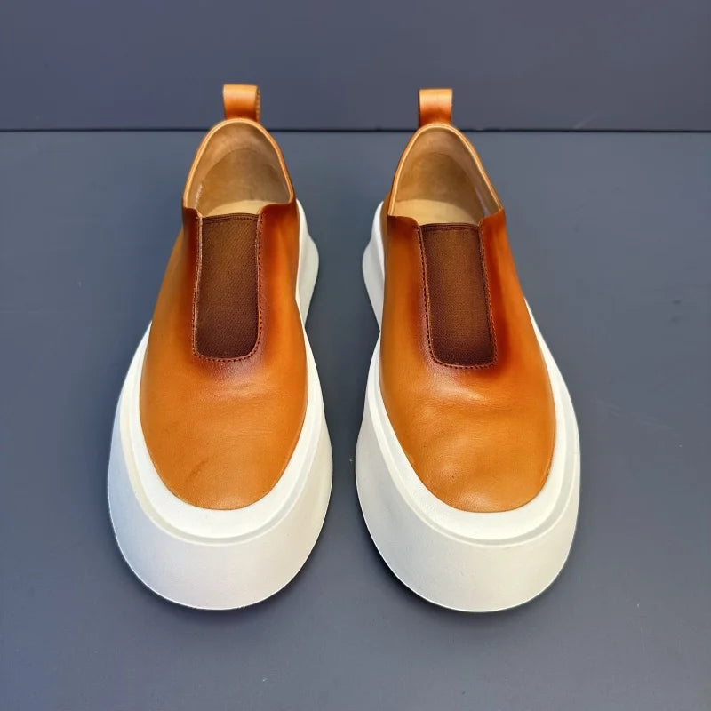 High-end Men Chunky Sneakers Fashion Genuine Leather Men Casual Shoes Breathable Slip on Men Board Shoes