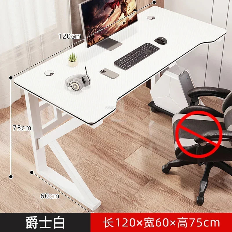 Metal Frame Modern Simple Office Desk Rectangular Work Surface With LED Edge — Black | KIMLUD