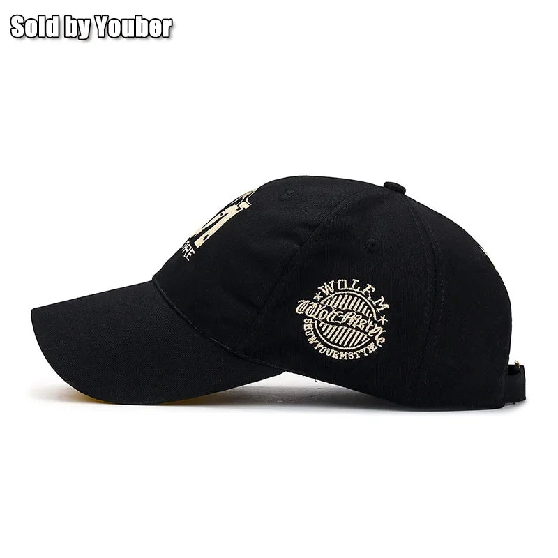 M letter Wolf Totem Embroidery Cotton Adjustable Hard Top Baseball Cap Sun Hat Trucker Caps Dad Hats