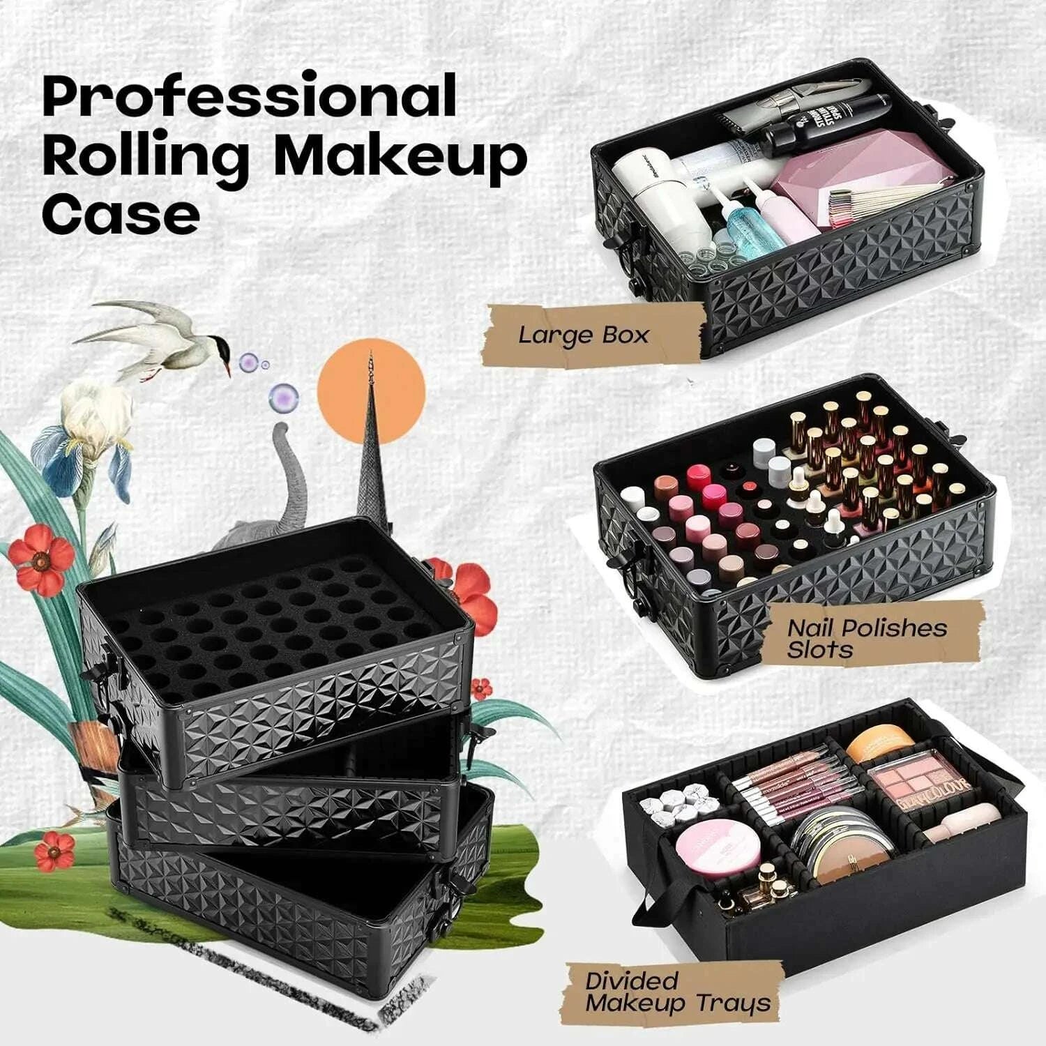 professional-makeup-train-case-on-wheels-extra-large-cosmetic-case-rolling-makeup-case-trolley-makeup-organizer-with-wheelskimlud-womens-fashion-34613734