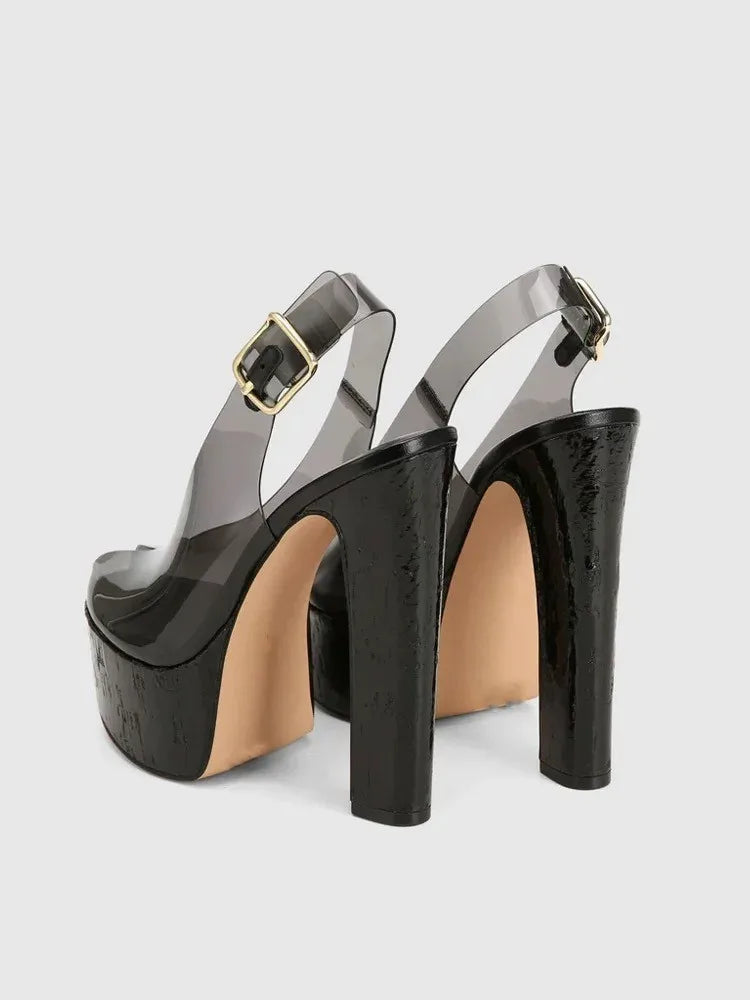 Sandals – Thick Sole High Heel Platform – Platform – Transparent | KIMLUD