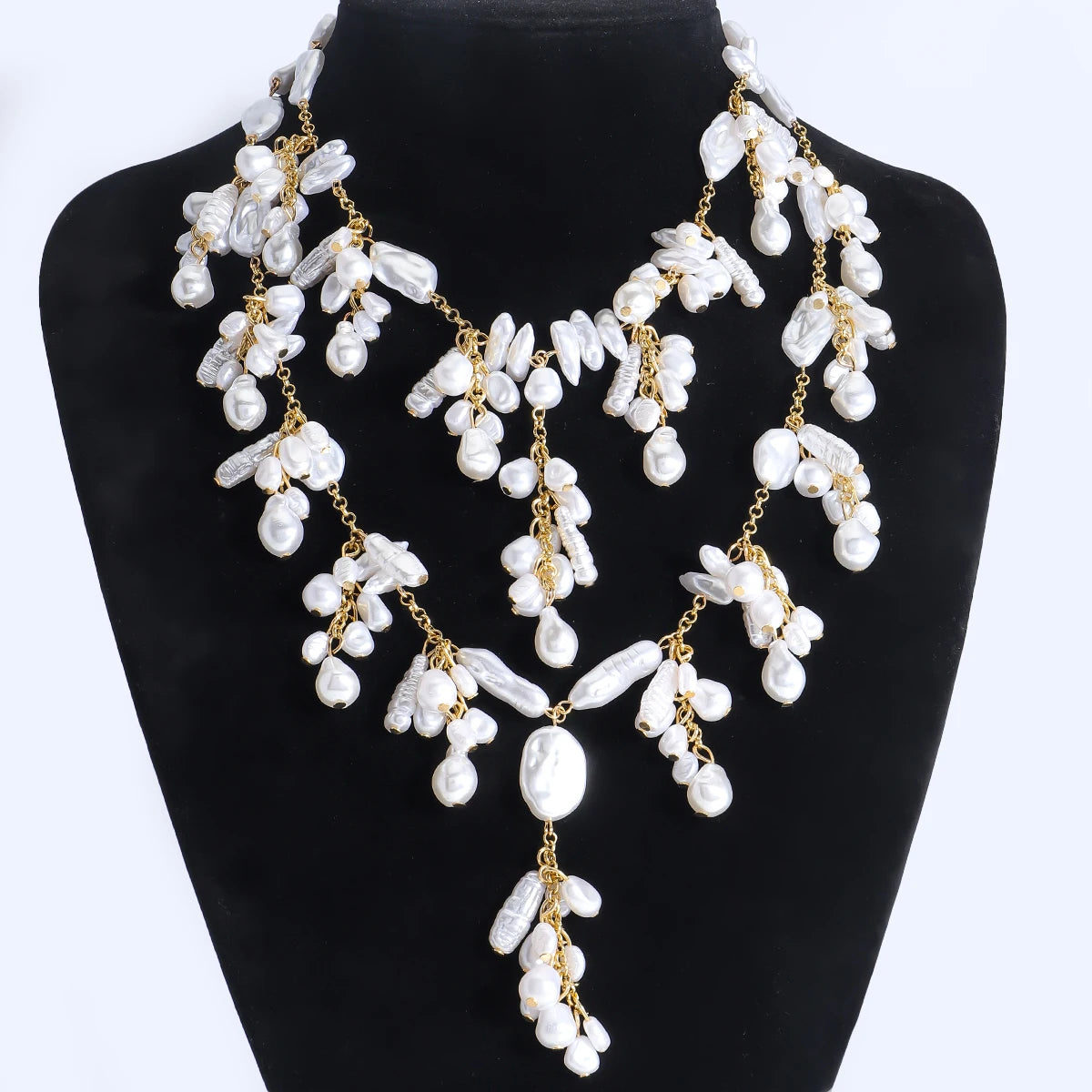 Elegant Baroque Pearl Tassel Necklace — White | KIMLUD