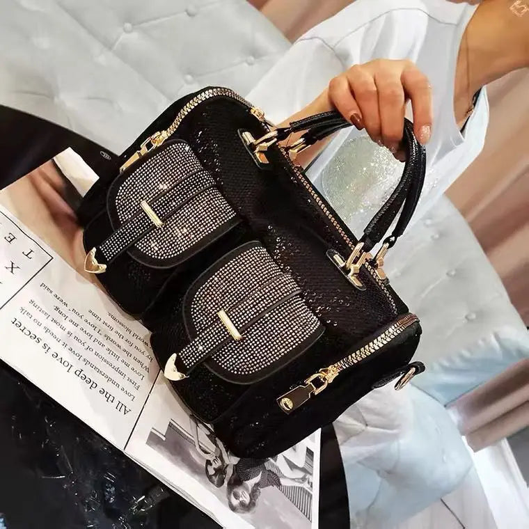 Mesh Paillette Messenger Bag Iridescent — Black | KIMLUD