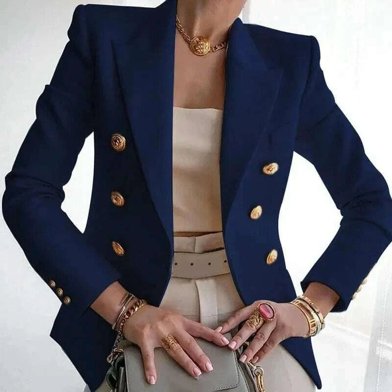 KIMLUD, Women's Small Blazer Jacket 2025 Spring Autumn Casual Office Elegant Ladies Suit Coat High-end Double-breasted Lady Outerwear, KIMLUD Womens Clothes