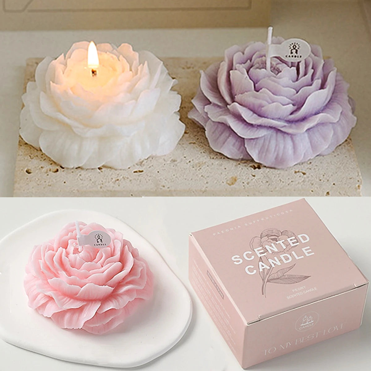 KIMLUD, 3D Peony Aromatic Candle Creative Flower Shape Aromatherapy Wedding Decor Gifts Box Valentine's Day Scented Souvenir Ornament, KIMLUD Womens Clothes