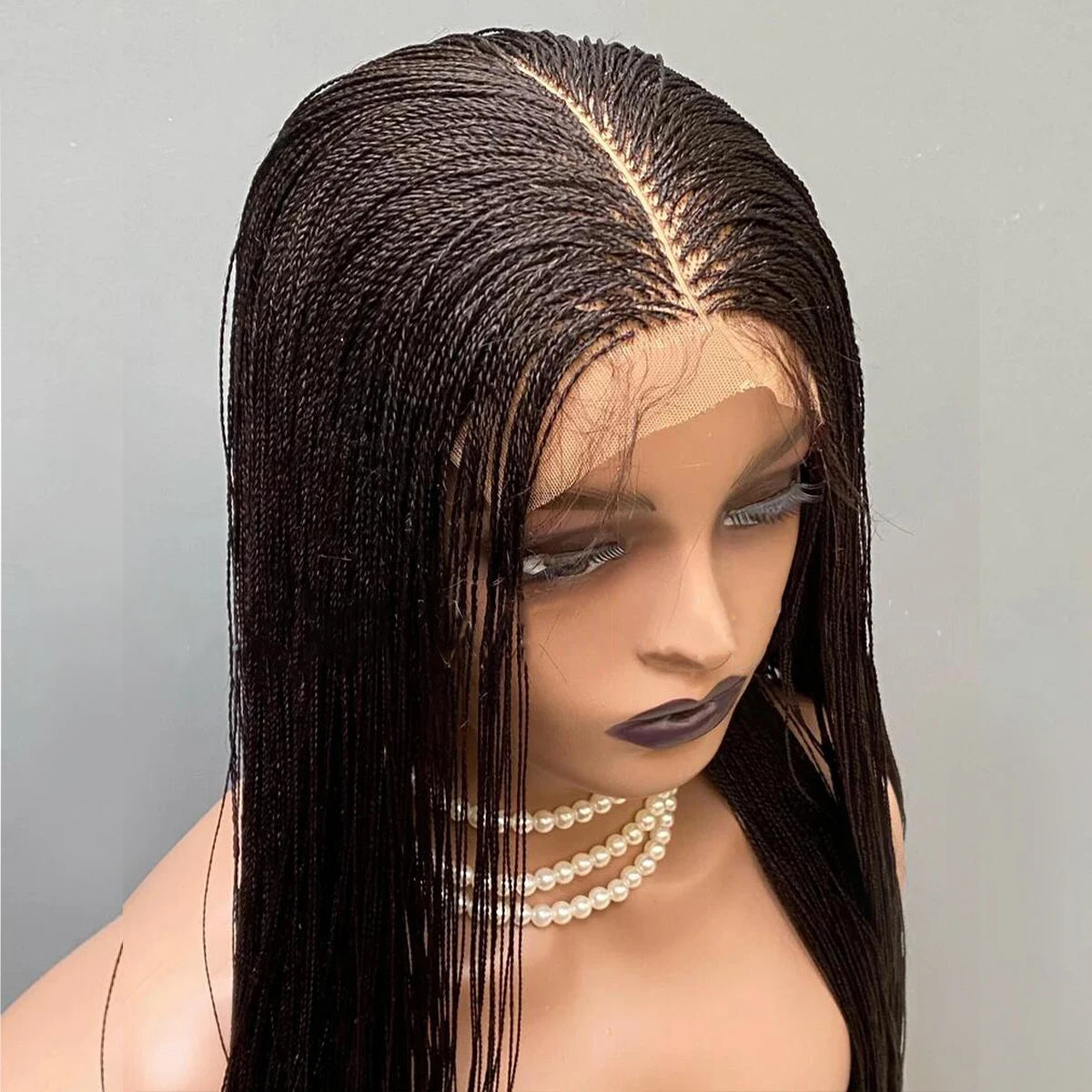 Lace Front Wig - Micro Twist Braided - Kanekalon - Black | KIMLUD