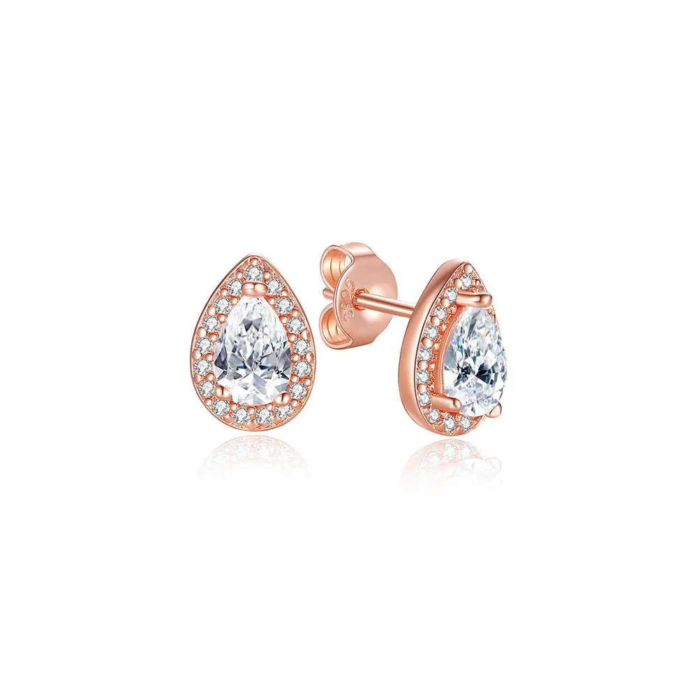 Sterling Silver Stud Hoop Earrings Crown Heart Bee — Rose Gold | KIMLUD