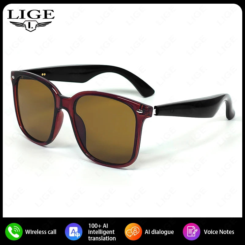 LIGE AI Real-time Translation Smart Wireless Glasses 100+Languages Bluetooth 5.4 UV Production Sunglasses For Meeting Travelling