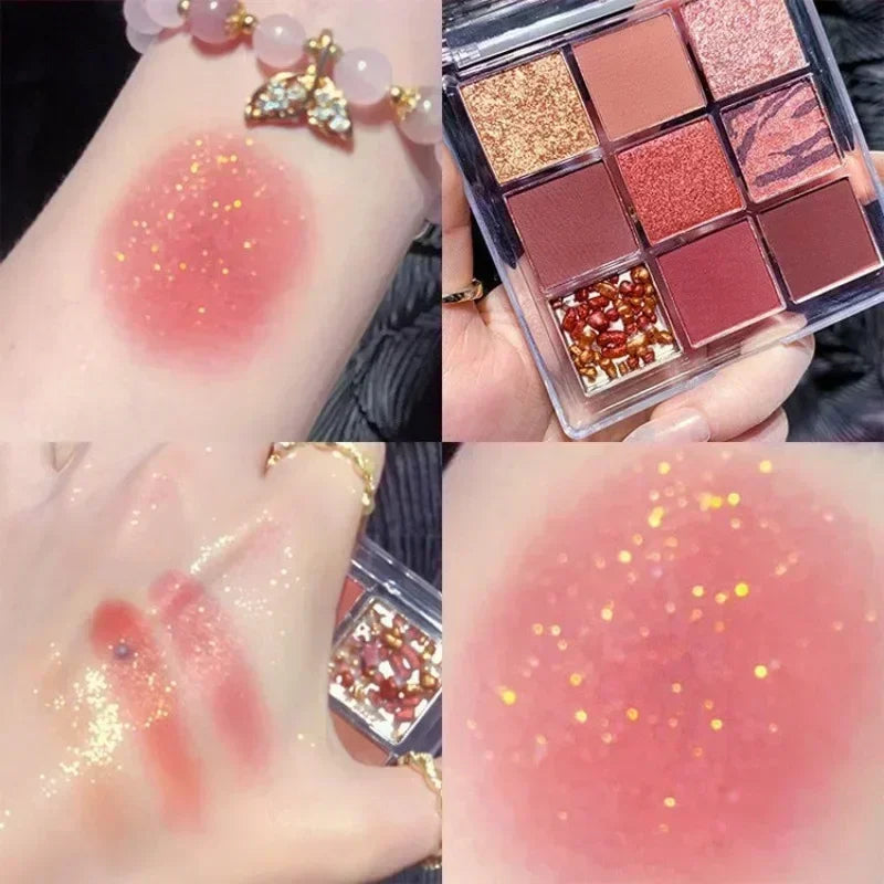 9 Colors Glitter Eyeshadow Palette Purple Lace Shimmer Pearlescent Matte Acrylic Eye Shadows Palette Waterproof Eye Make Up