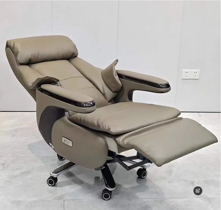 PU Leather Office Chair Ergonomic Reclining — Grey | KIMLUD