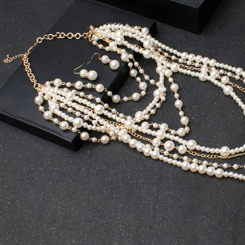 Pearl-Chain Necklace Long Layered Statement — White | KIMLUD