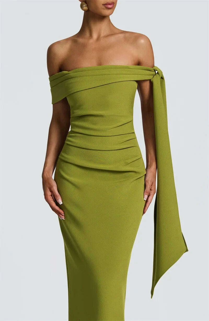 KIMLUD, Mozision Off-shoulder Strapless Sexy Maxi Dress Women Elegant Sleeveless Backless Draped Ruched Bodycon Club Party Long Dresses, KIMLUD Womens Clothes