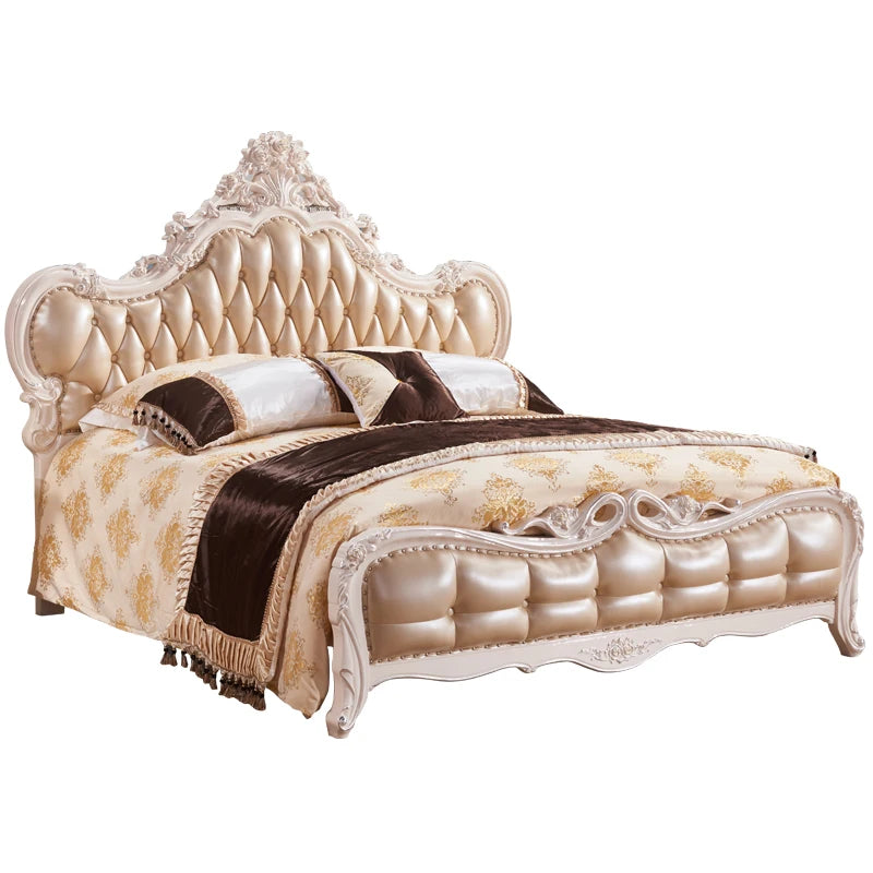 Modern Design Queen Bed Square Frame — Ivory | KIMLUD