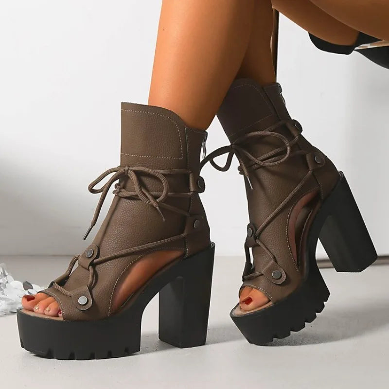 Platform Ankle Boots – Open Toe – Platform Silhouette | KIMLUD