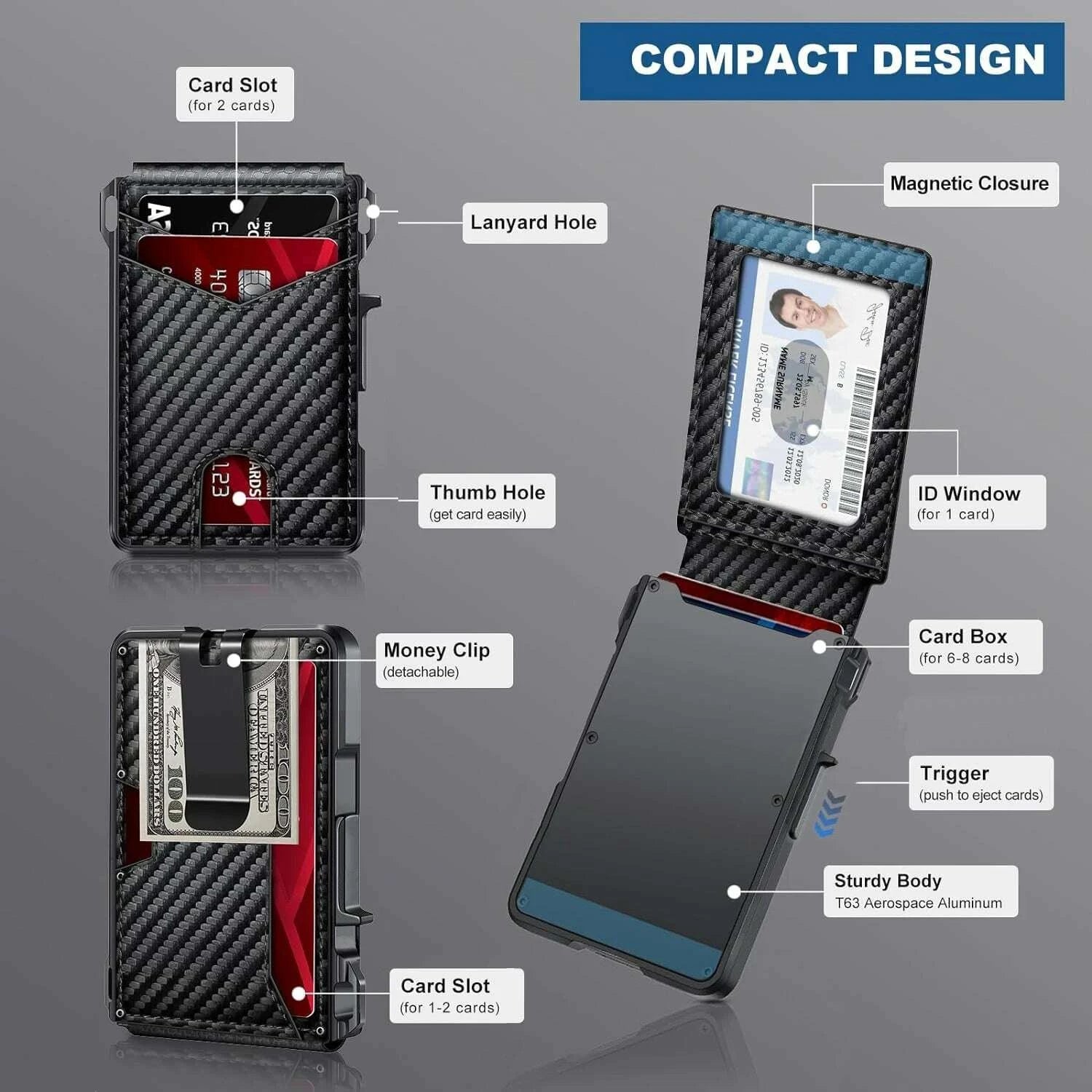 KIMLUD, RFID Blocking Mens Wallet | Minimalist Slim Smart Pop-Up Card Holder, Metal Credit Card Wallet with Money Clip for Men, KIMLUD Womens Clothes