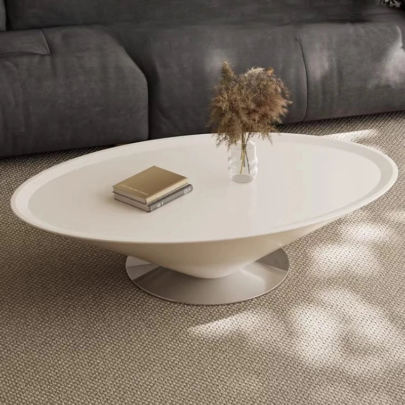 Minimalist Round Coffee Table Unique Aesthetic — White | KIMLUD