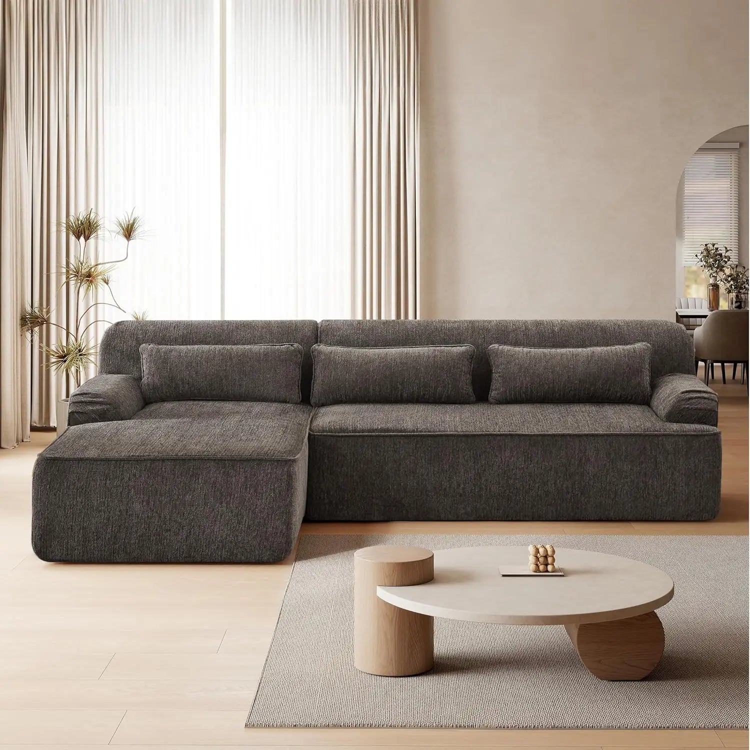 Chenille L-Shaped Sectional Sofa Left-Facing 102in — Moss Green | KIMLUD