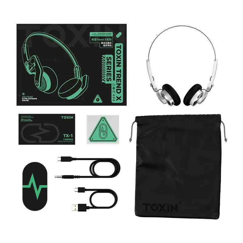 KIMLUD, TOXIN Trend X Retro Wireless Bluetooth Headphones Over-Ear Lightweight Foldable with Microphone Comfortable Earpads for Music, KIMLUD Womens Clothes