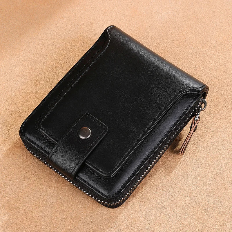 Wallet – Cowhide Leather Anti-Theft – Zipper Wallet 2 Cash Slots | KIMLUD