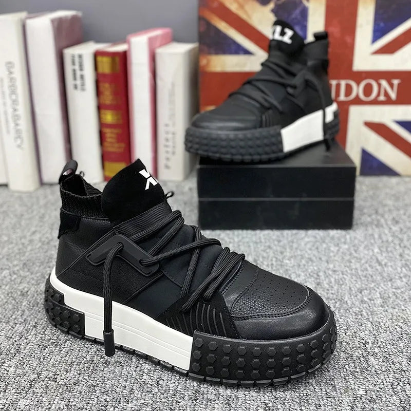 High Top Sneaker Men Designer Winter Plush Warm Snow Boots Fashion Casual Leather Upper Height Increased Flat Platform Shoes
