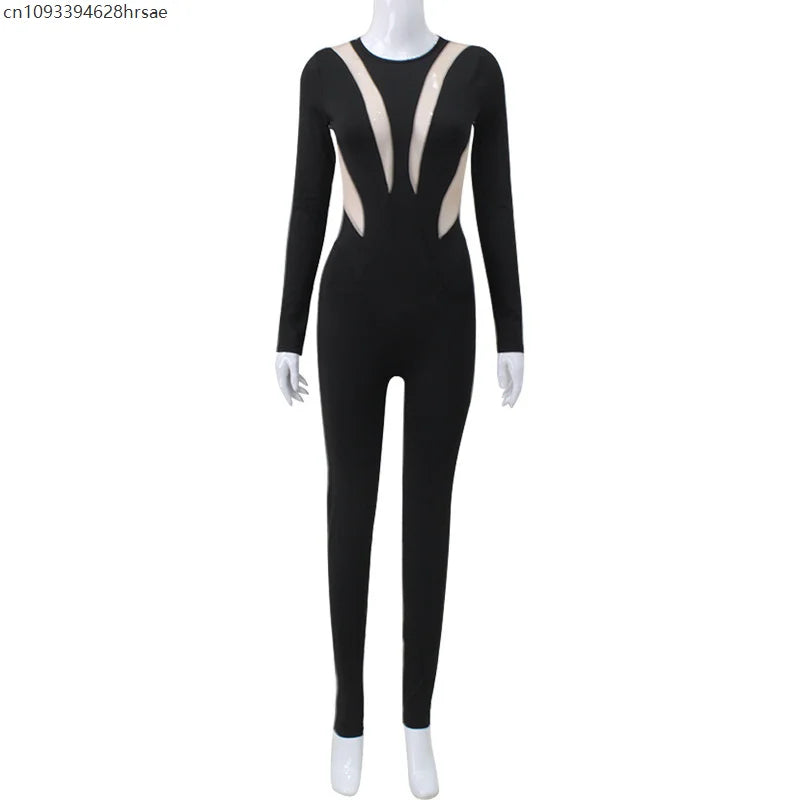Black Long-Sleeve Cutout Jumpsuit | KIMLUD