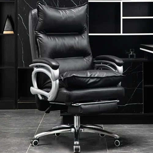 Leather Executive Chair Ergonomic High Back 135-Degree Footrest Recliner With Lumbar Massage — Black | KIMLUD