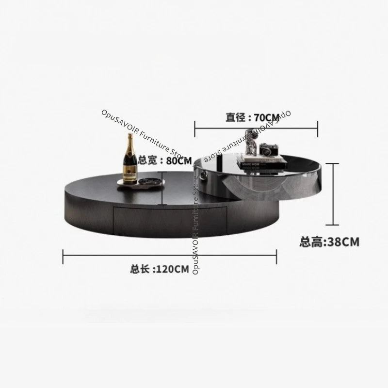 Italian Luxury Coffee Tables Oval Rotating Center — Champagne Gold | KIMLUD