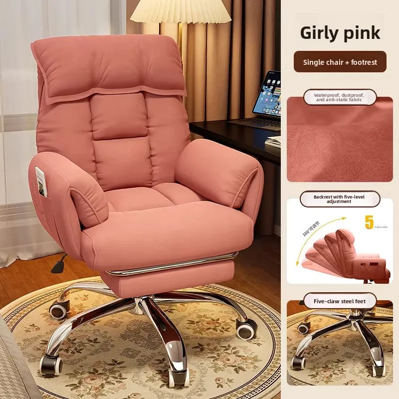 Ergonomic Desk Chair With Recliner And Lounge — Cream Ivory | KIMLUD