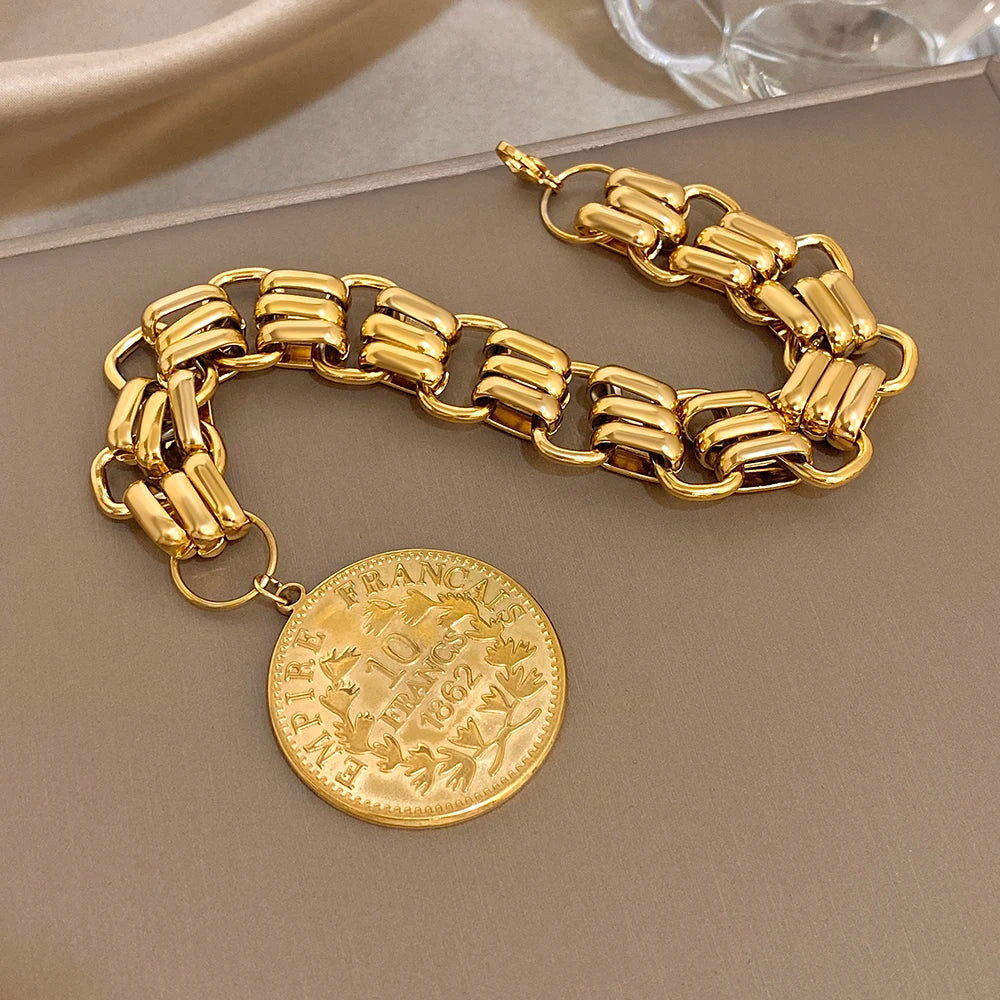 Gold Stainless Steel Punk Bracelet — Gold | KIMLUD