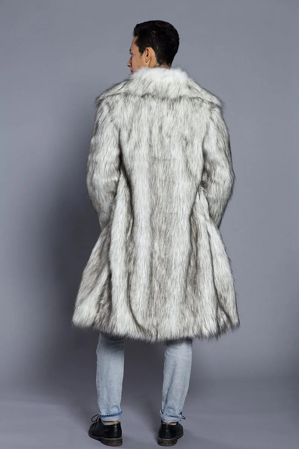 Men's Faux Fur Coat - Long Coat - Faux Fur | KIMLUD