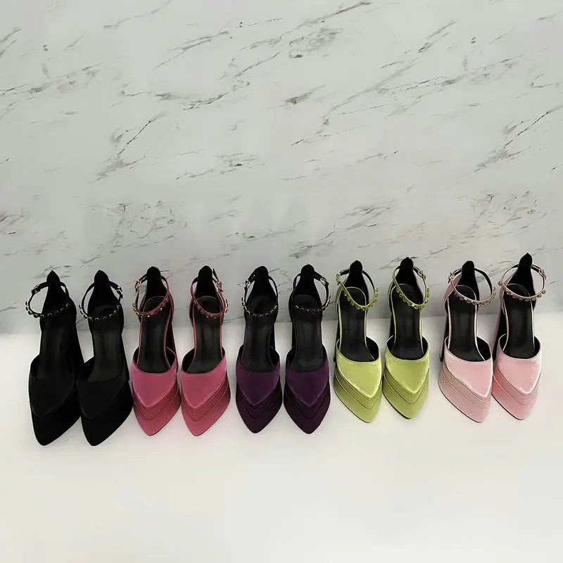 2025 New Fashion Catwalk Show Women's Single Shoes Fashion Pumps Summer Water Platform Thick Heel Pointed Toe Satin High Heels