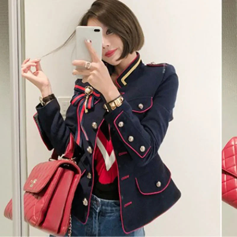 Women's Vintage Stand Collar Single-breasted Long Sleeve Short Jacket Autumn/winter Fashion Slim Fit