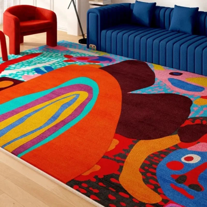 Polyester Rug Abstract Art Irregular Edges Rectangular Wilton Weave Hand Washable — Multicolor | KIMLUD