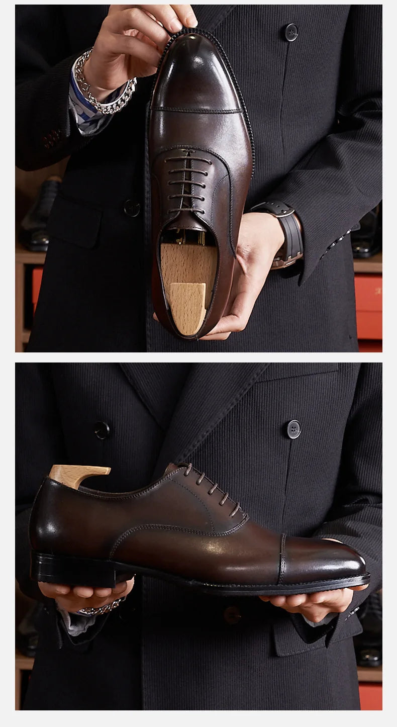 Italian Elegant Mens Wedding Oxfords Shoes Luxury Genuine Leather Handmade Quality Comfortable Autumn Retro Dress Social Shoes