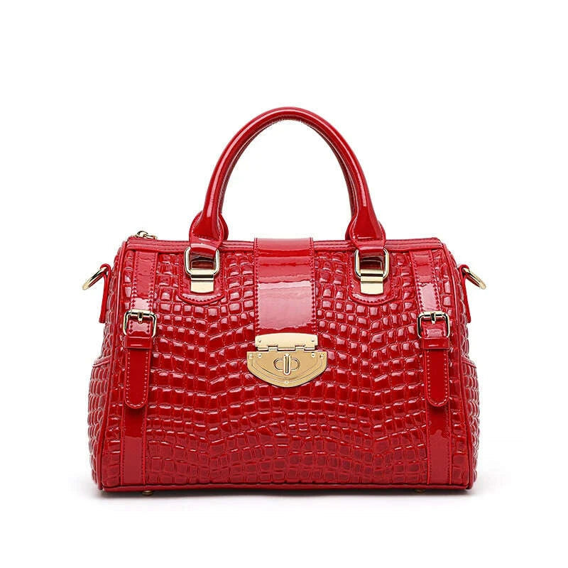 KIMLUD, Leather handbag for women - new style, elegant Boston-style women's bag, lady's large capacity shoulder bag for moms, KIMLUD Womens Clothes