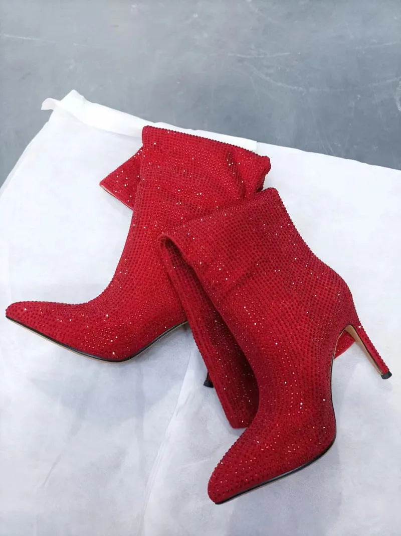 2025Women's New European and American Fashion Show Starry Sky High-heeled Rhinestone Pointed Nightclub Four Seasons Boots