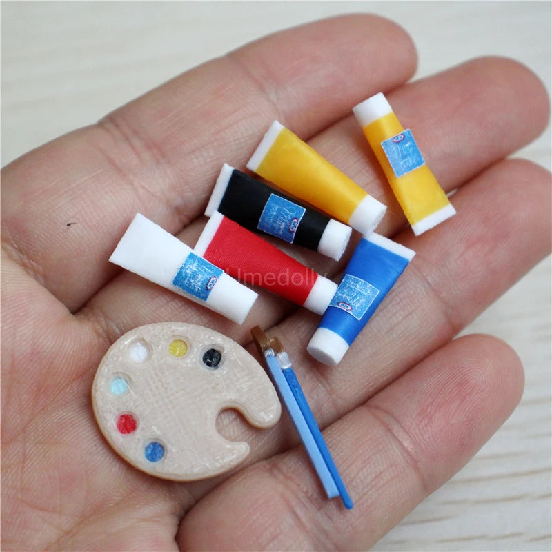 PVC Dollhouse Miniature Palette Easel Set One Twelfth Scale — Ivory | KIMLUD