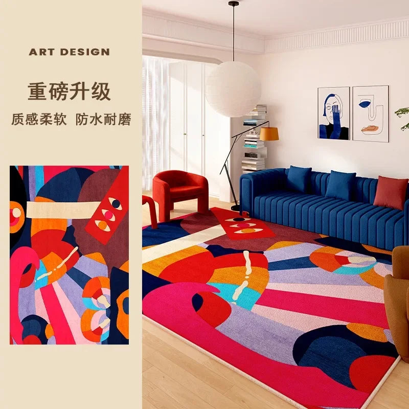 Polyester Rug Abstract Art Irregular Edges Rectangular Wilton Weave Hand Washable — Multicolor | KIMLUD