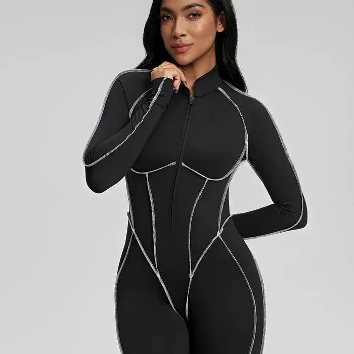 Jumpsuit – Zip Front Long Sleeve – Open Back Slim Fit | KIMLUD