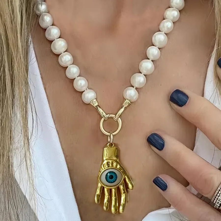 Pearl Horse Coin Pendant Choker Necklace — Pearl | KIMLUD
