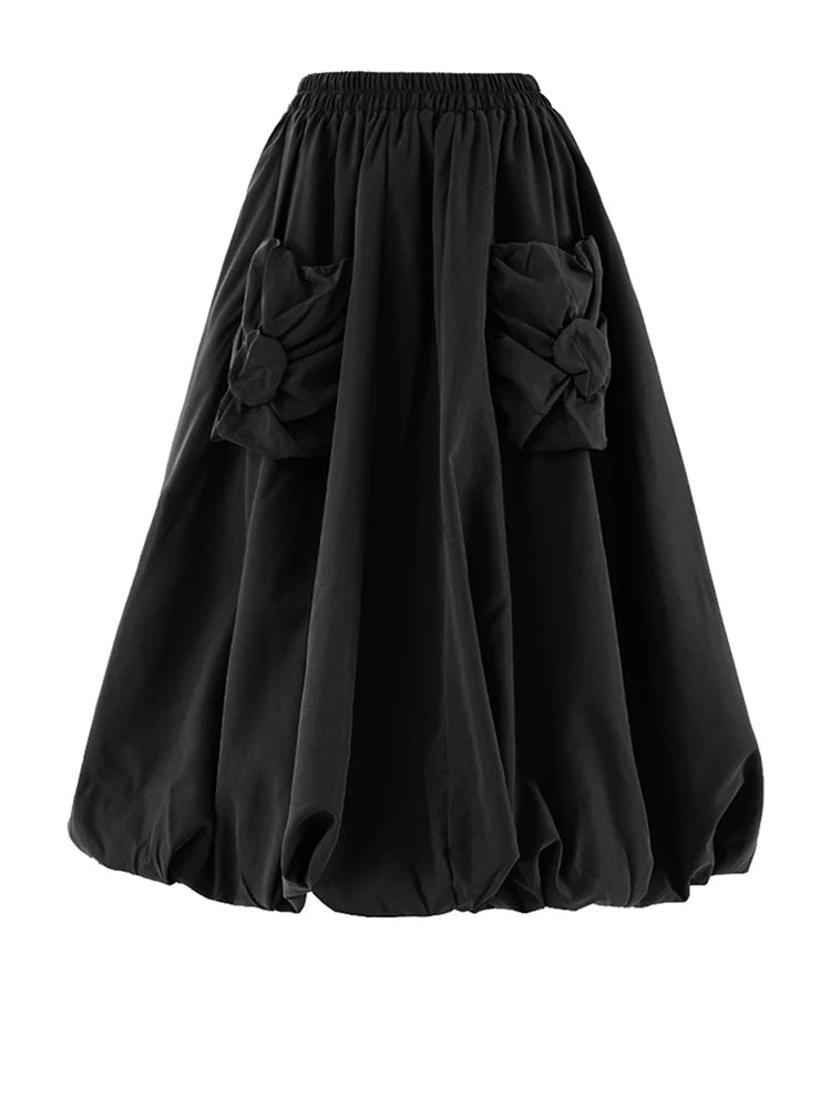 Skirt – High Elastic Waist – A-Line Silhouette – Khaki | KIMLUD