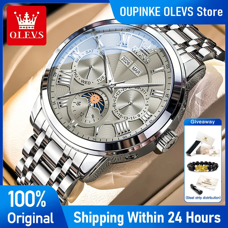 OLEVS 6785 Luxury New Mens Watch Original Classic Moon Phase Automatic Mechanical Watch Classic Multifunctional Watches For Man