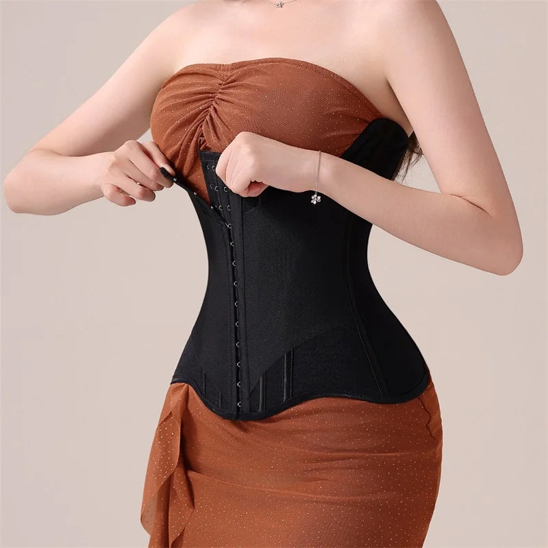 U-Shaped Waist Trainer Corset Steel Boned — Light Pink | KIMLUD