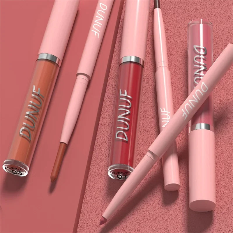 12 Color Matte Lip Liner Pencil Lip Gloss Set Waterproof Lipliner Pen Red Brown High Pigmented Lip Glaze Lips Cosmetics Makeup