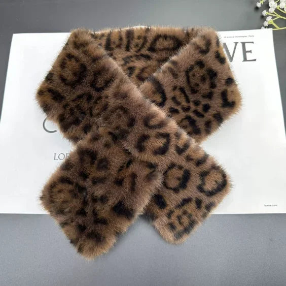 KIMLUD, Winter Leopard Faux Rabbit Fur Scarf Women Girls Scarf Soft Plush Scarves Solid Color Neck Collar Warmer Stuff Christma Gift, KIMLUD Womens Clothes