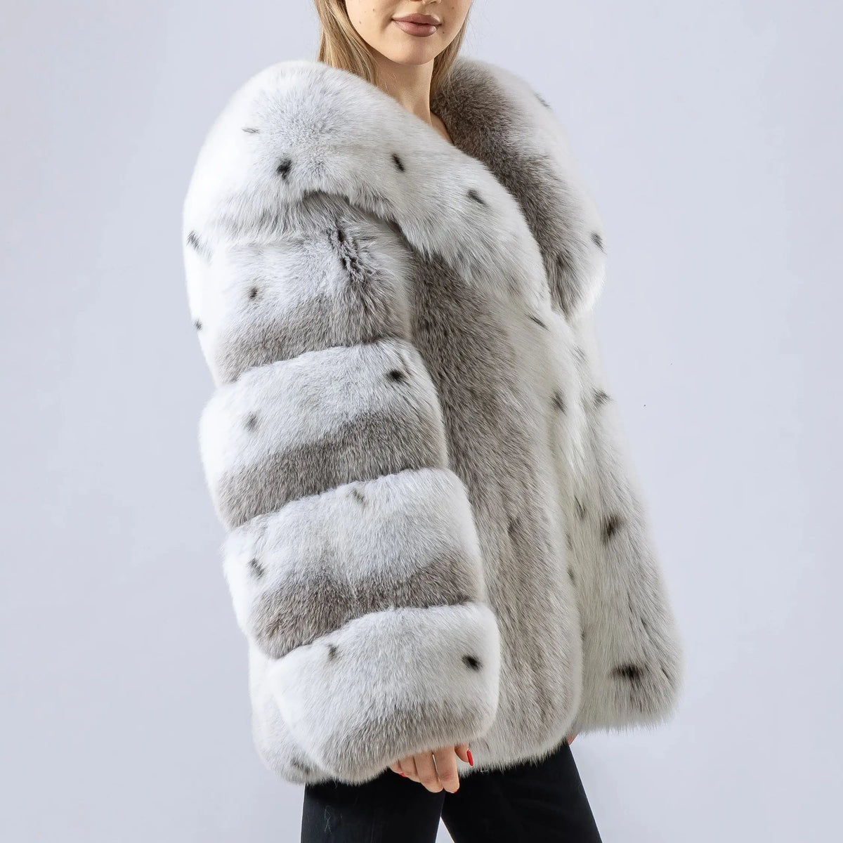 Fox Fur Coat - Big Turn-Down Collar - Fox Fur - Lynx | KIMLUD