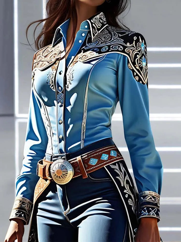 Shirt – American Retro Ethnic Western Printed – Broadcloth | KIMLUD