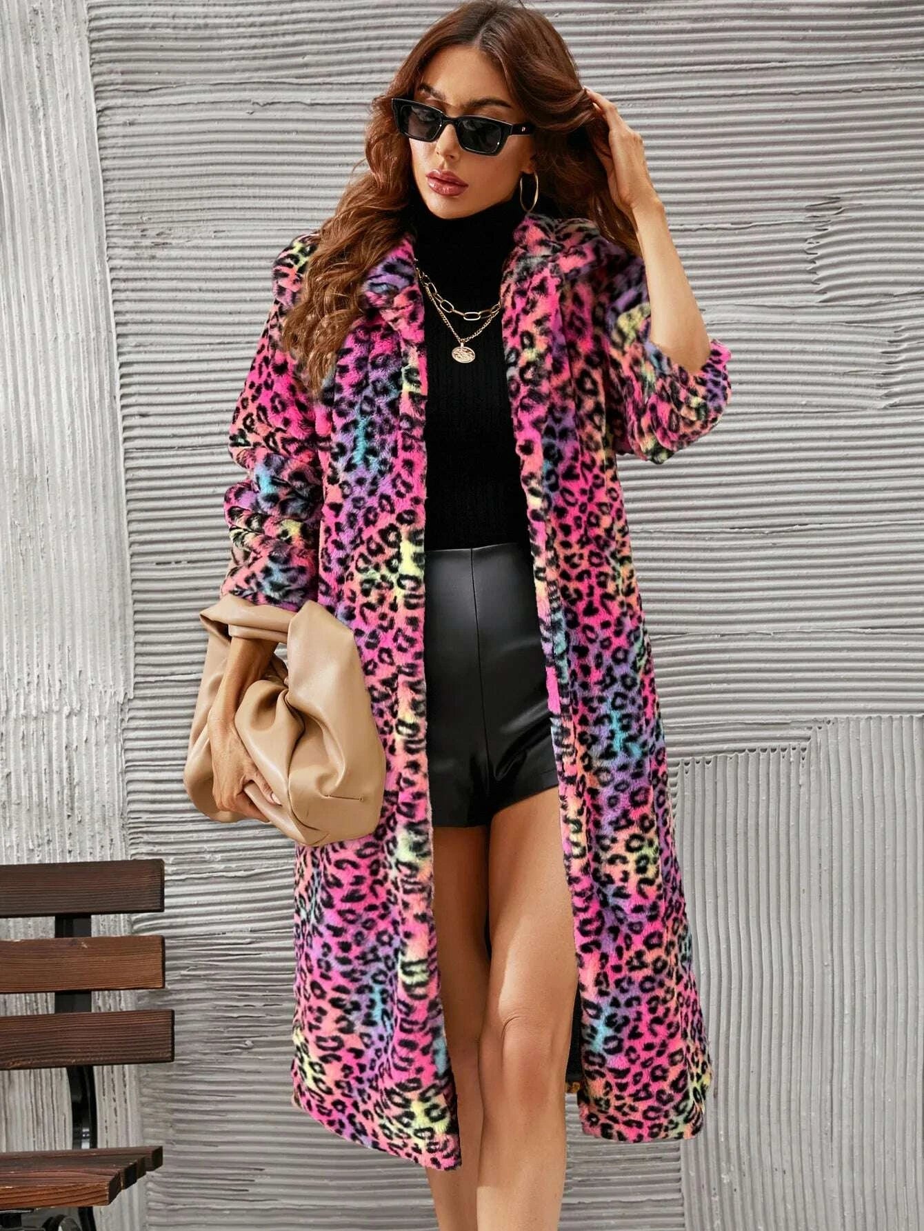 KIMLUD, Autumn Winter New Fashion European American Women's Leopard Casual Trendy Loose Faux Fur Coats Female Daily Luxury Clothes Tops, KIMLUD Womens Clothes